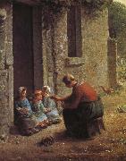 Woman feeding the children